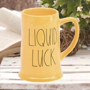 NWT Rae Dunn Liquid Luck Tall Yellow Glossy Crafted Embossed Glazed Ceramic Mug